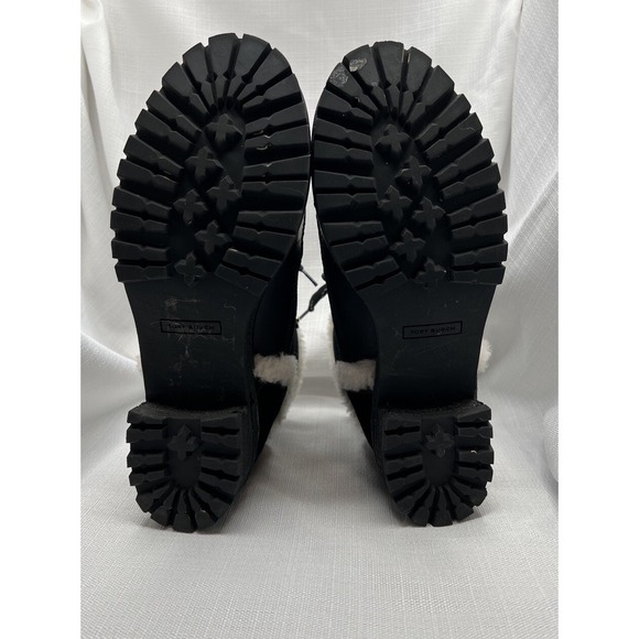 Tory Burch Women Cooper Suede Shearling Lined Lace-up Black Lug Boots size 8 - Picture 6 of 12